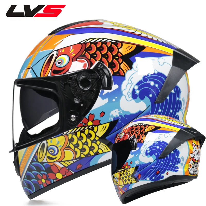 Casque Moto Intégral LVS-701 - Double Visière Hiver Chaud Racing