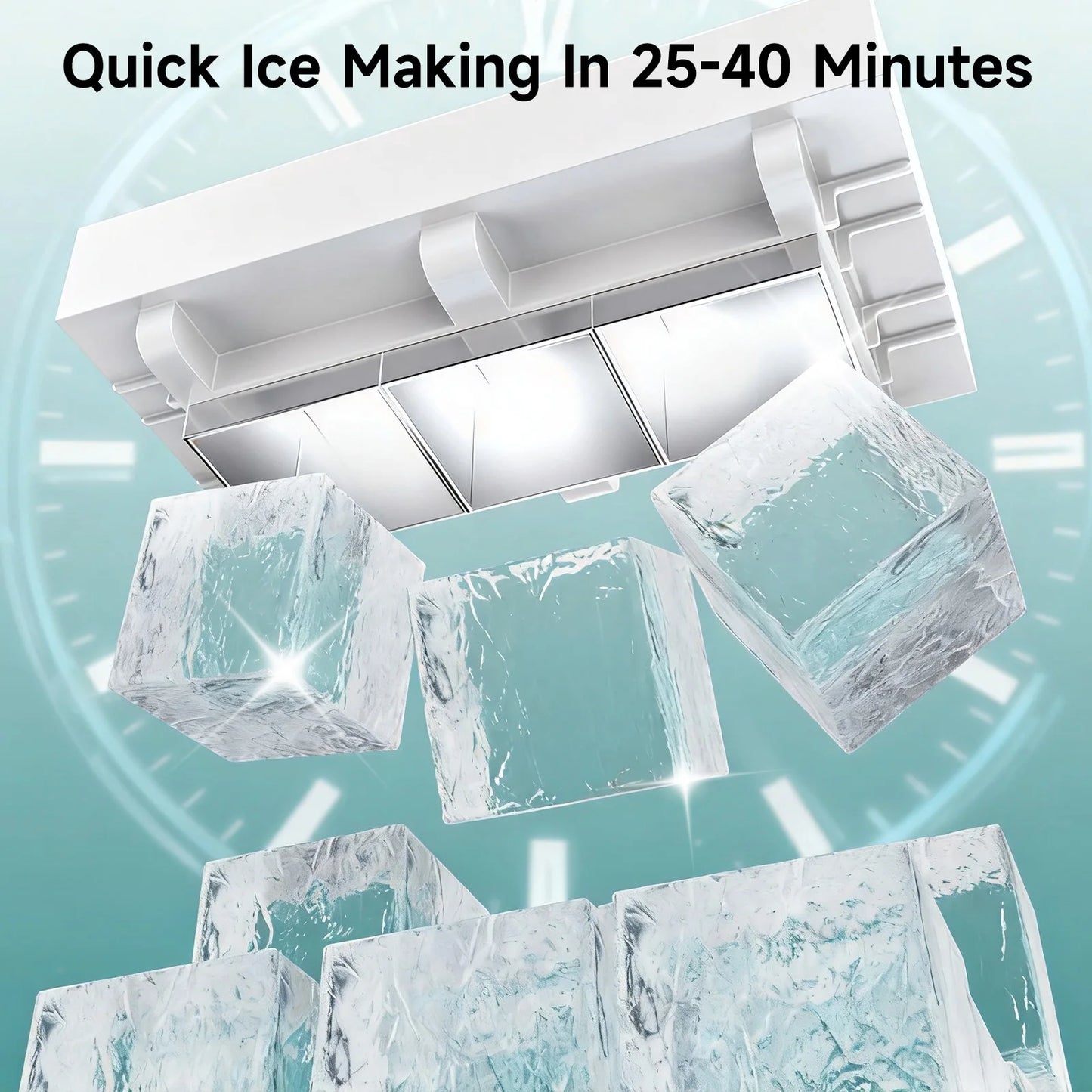 Compact Countertop Ice Maker Clear 3 Cubes Portable Ice Machine 22lbs Daily Output 1.6" Square Ice Cubes Self-Cleaning LED Light