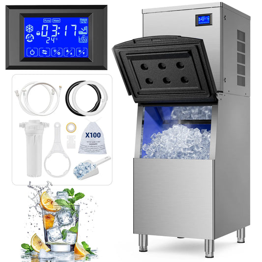 ETL Listed 600LBS/24H Commercial Ice Machine,560LBS Large Capacity Industrial Ice Maker Self-Cleaning & Timing ,Stainless Steel