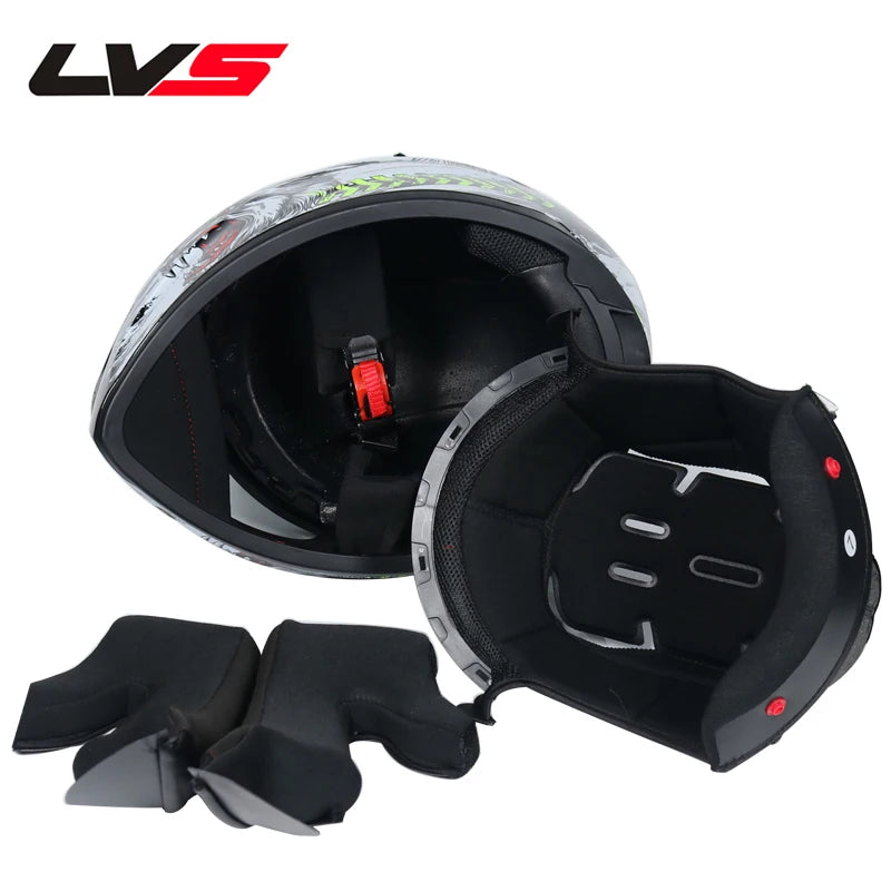 Casque Moto Intégral LVS-701 - Double Visière Hiver Chaud Racing