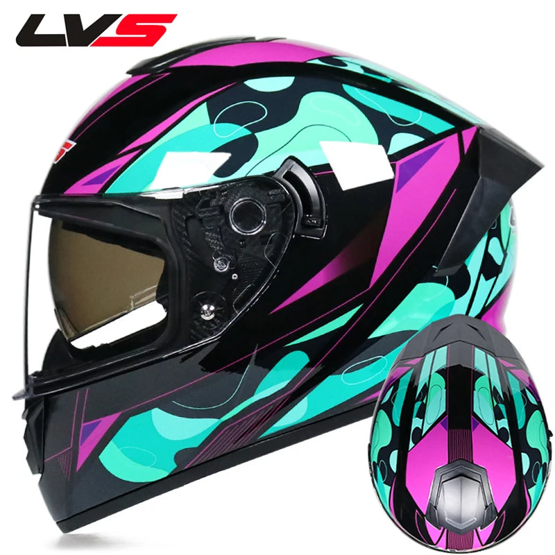 Casque Moto Intégral LVS-701 - Double Visière Hiver Chaud Racing