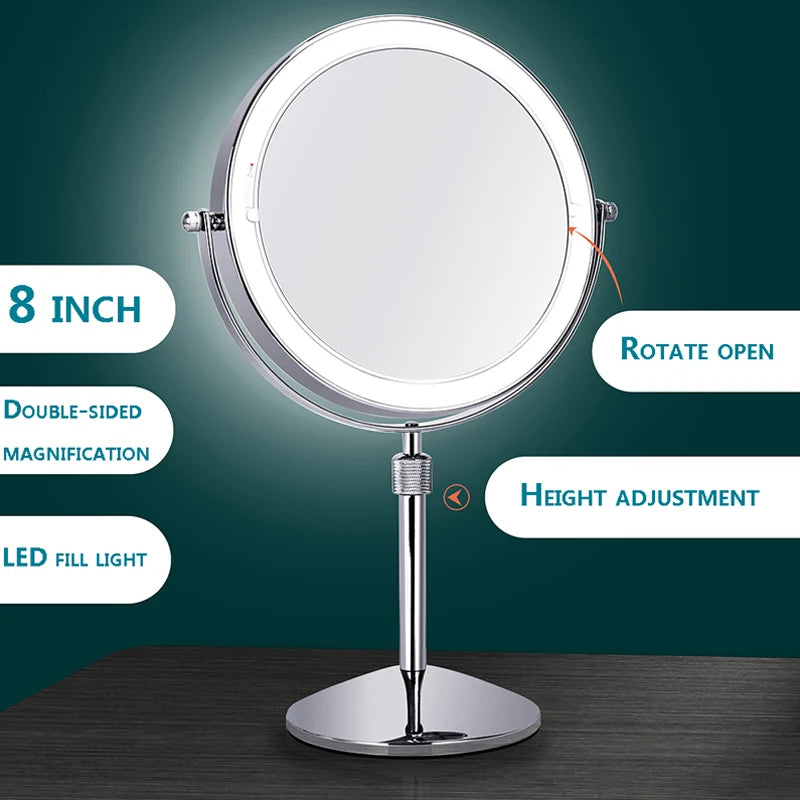 Miroir Maquillage Grossissant 3X/5X/10X LED - Rotatif 360° Double Face 8 Pouces