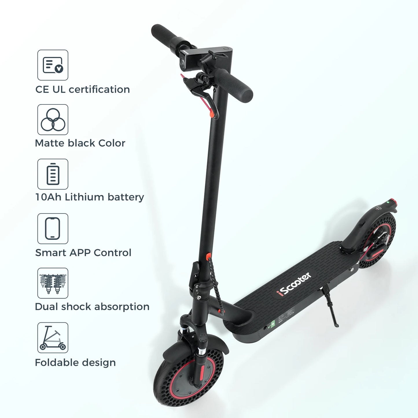iScooter i9max Electric Scooter 36V 10Ah 500W 30-40km Range Dual Suspension 15-35km/h Speed 10 Inch Tire Kick e Scooter with App