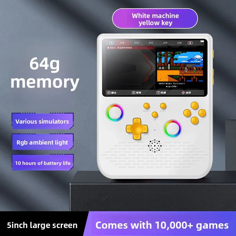 H5 Handheld Game Console 5 Inch Screen, Portable Retro Gaming Console with 64G/128G, 1280x720 Pixels, Game Searchable, 4000mAh,