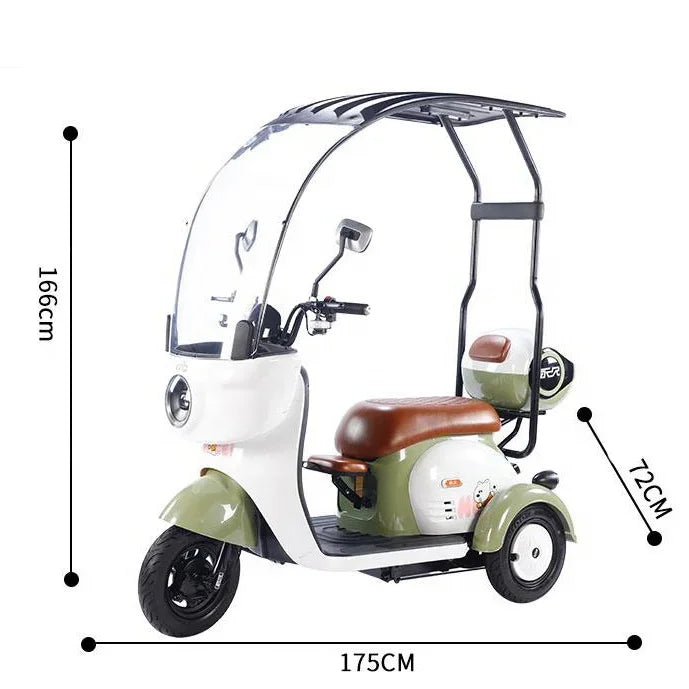New Model Low Speed Long Range 3 Wheels Tuk Electric Scooter Tricycle With Roof