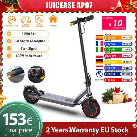 JUICEASE AP07 Electric Scooter 35KM Range 8.5Inch Escooter 350W/600W Power 31KM/H APP Scooter Electric Dual Damping Turn Signal