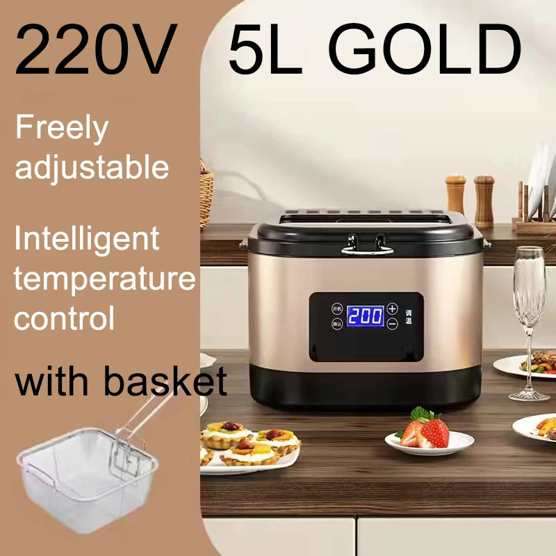 Fully automatic dormitory electric fryer for household use mini fast heating fuel-efficient adjustable temperature 5L