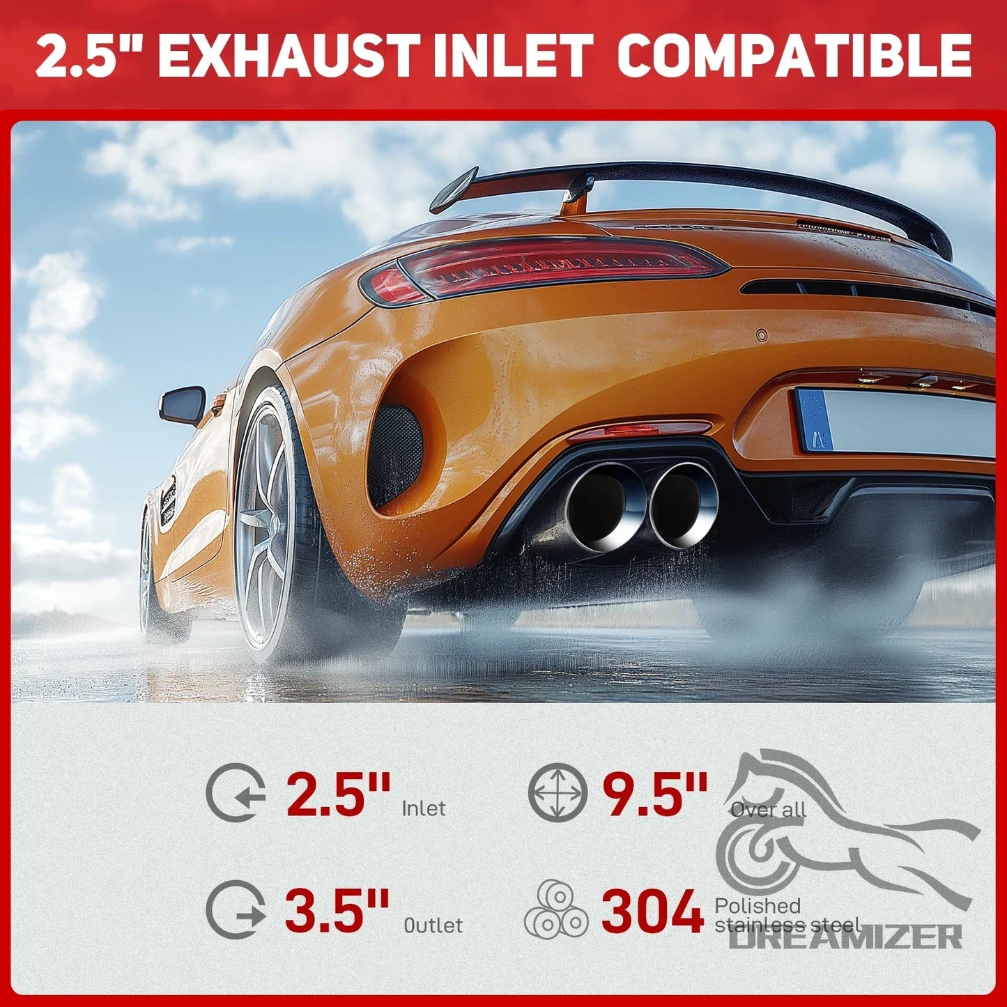 2.5" in 3.5'' out 9.5" Long Stainless Steel Bolt-On Slanted Cut Exhaust Tailpipe Tip Decoration Exhaust Tips Square End