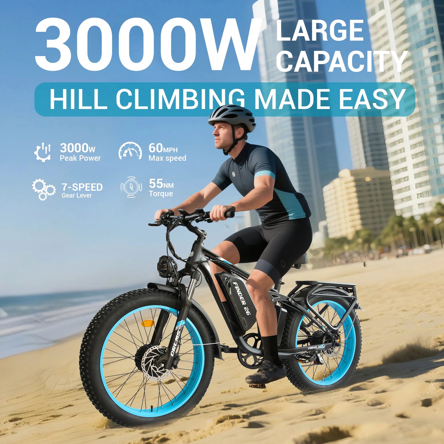 ORLMS V3 Electric Bike 2000W Dual Motor 52V25AH Lithium Battery Adult City Electric Bicycle 26*4.0 Inch Fat Tire Mountain E-bike