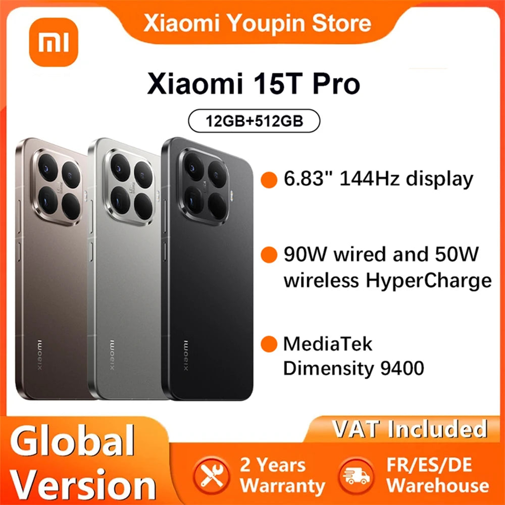 Global version Xiaomi 15T Pro Leica 6.83" 144Hz display 90W wired 50W wireless HyperCharge 5500mAh Xiaomi HyperOS Main camera