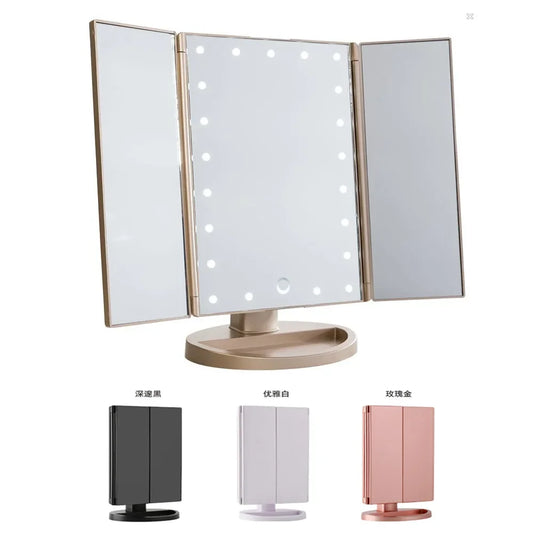 Miroir Maquillage LED Triptyque Pliable - Grossissement 10X Portable 3 Faces