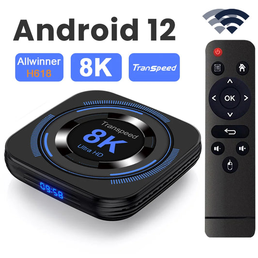 Box TV Android 12 Transpeed H618 - 8K/4K WiFi Dual 64GB Quad Core
