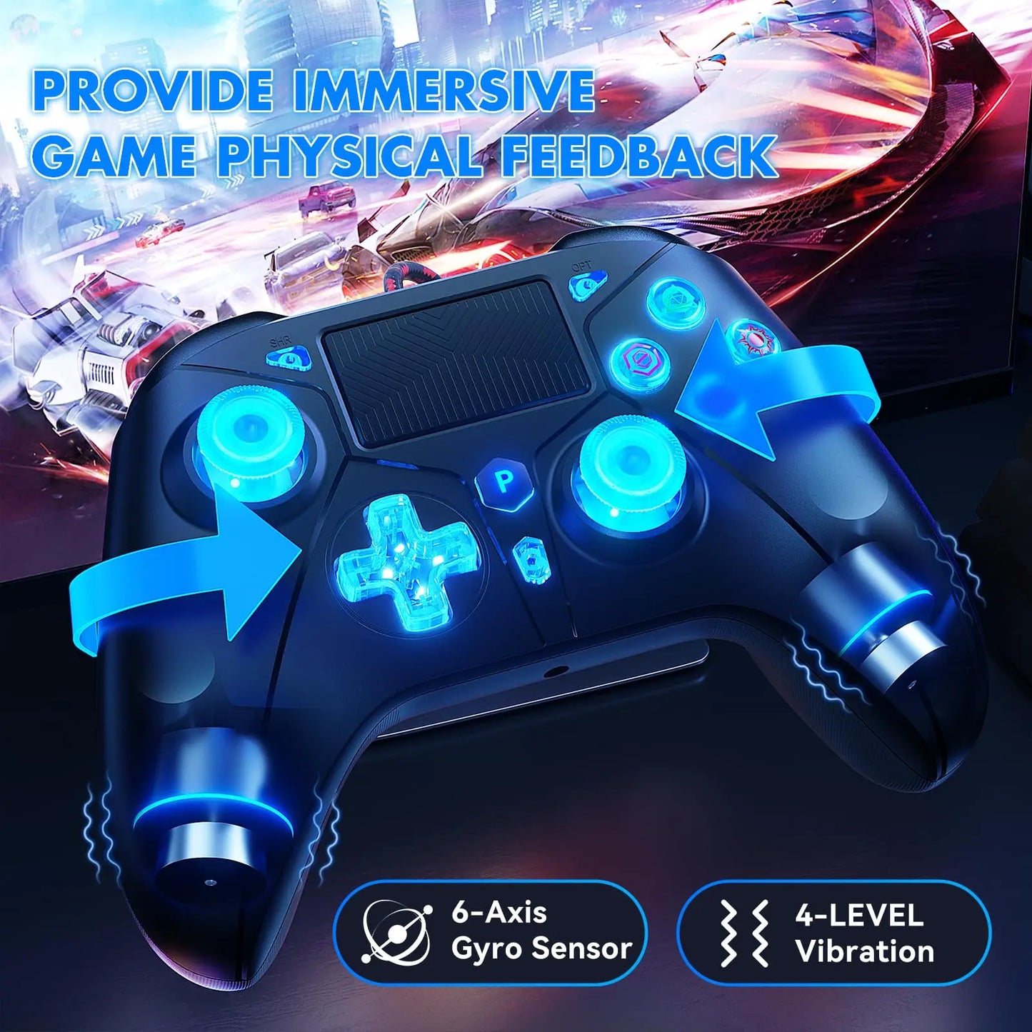 P5 RGB Gamepad For PS5/4/PC Console - 2M Wired Controller 4-Level Dual Vibrate No Delay W/ Turbo Touchpad, Gaming Control