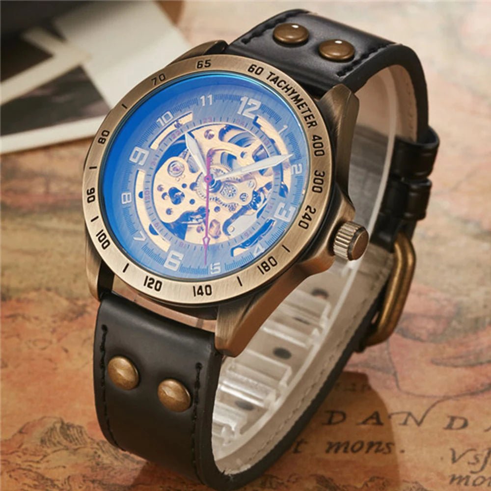 Wrist Watch For Men Waterproof Automatic Mechanical Watch Men's watch Retro montre homme with Genuine Leather relogio masculino