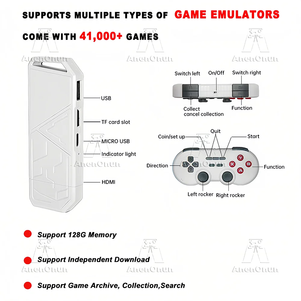 Console Jeux Rétro 41000+ Jeux 4K - Émulateur Emuelec 9 TV Stick 2 Contrôleurs