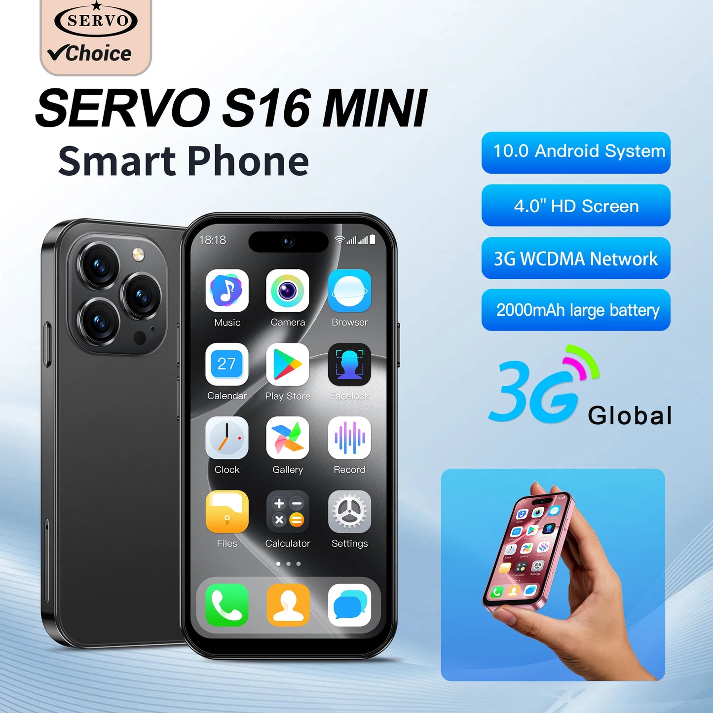 MINI 3G Smartphone Android 4.0" Display 2GB+16 GB Play Store Pocket Cell Phone 2 SIM WiFi Face Unlock Cute Small Cellular Phones