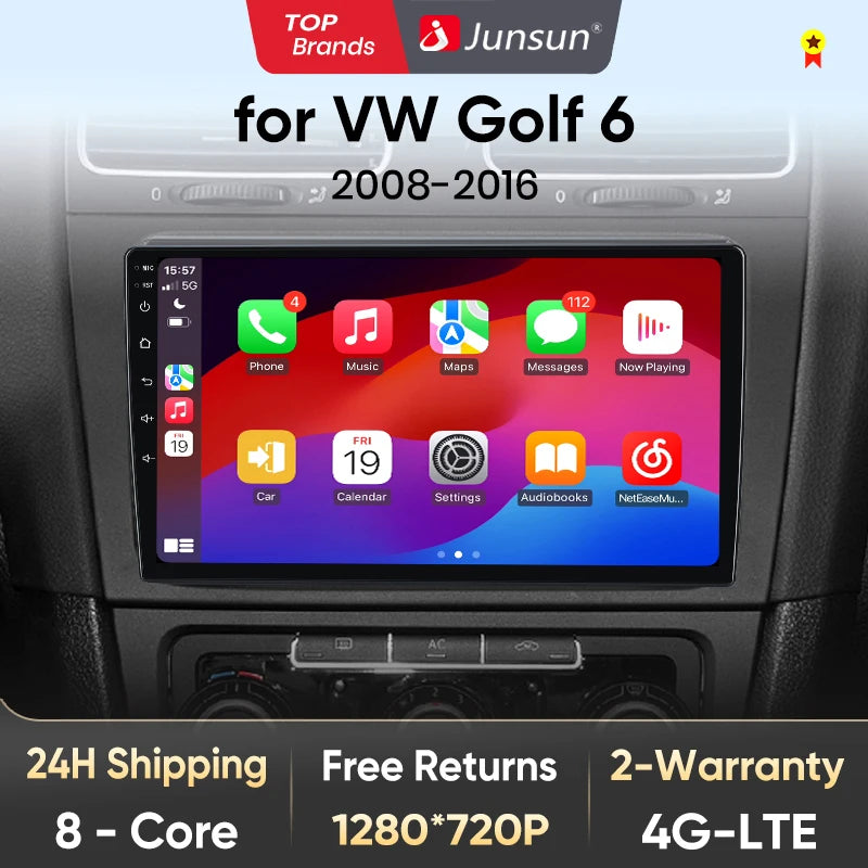 Junsun V1 AI Voice Wireless CarPlay Android Auto Radio For VW Volkswagen Golf 6 2008-2016 4G Car Multimedia GPS 2din Bluetooth