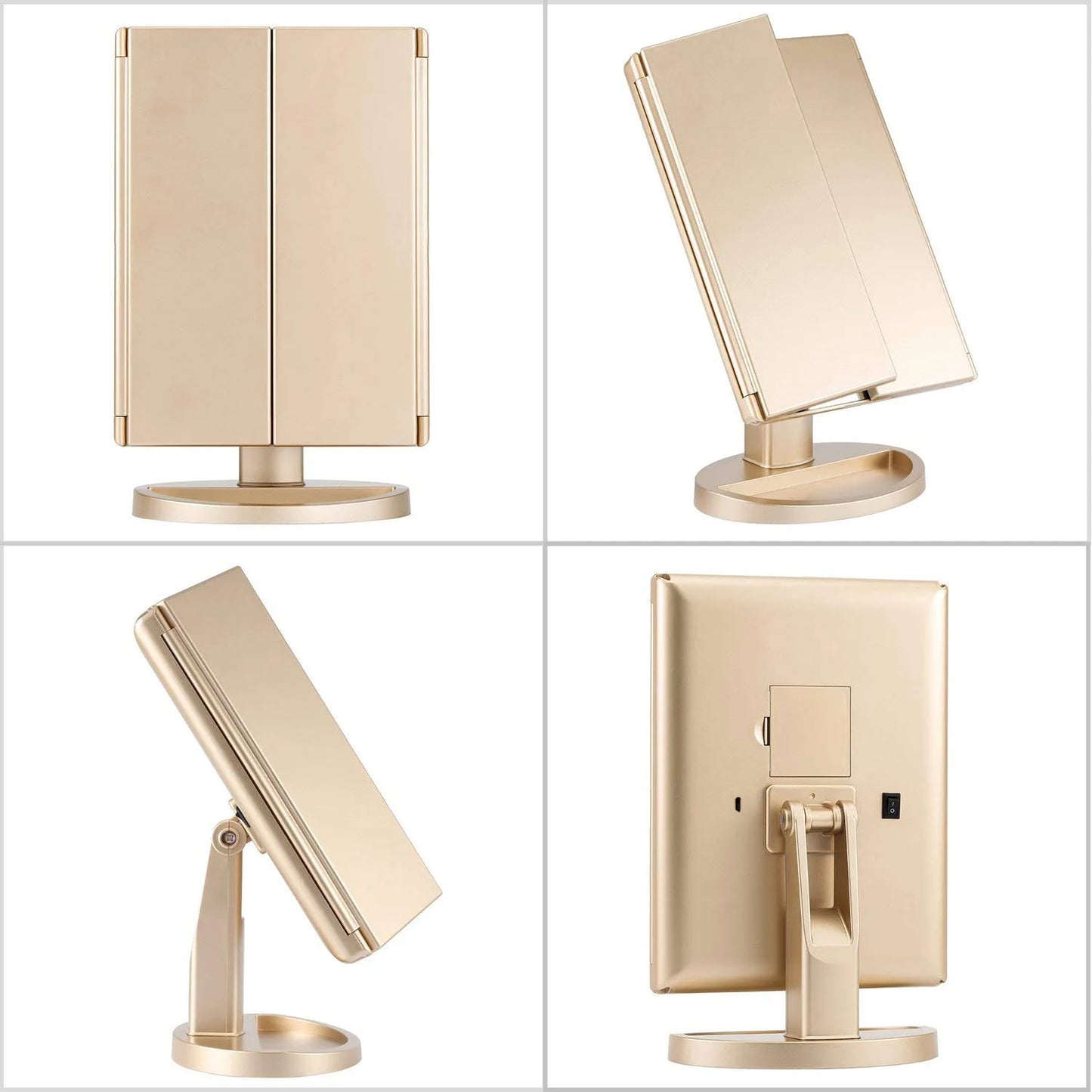 Miroir Maquillage LED Triptyque Pliable - Grossissement 10X Portable 3 Faces