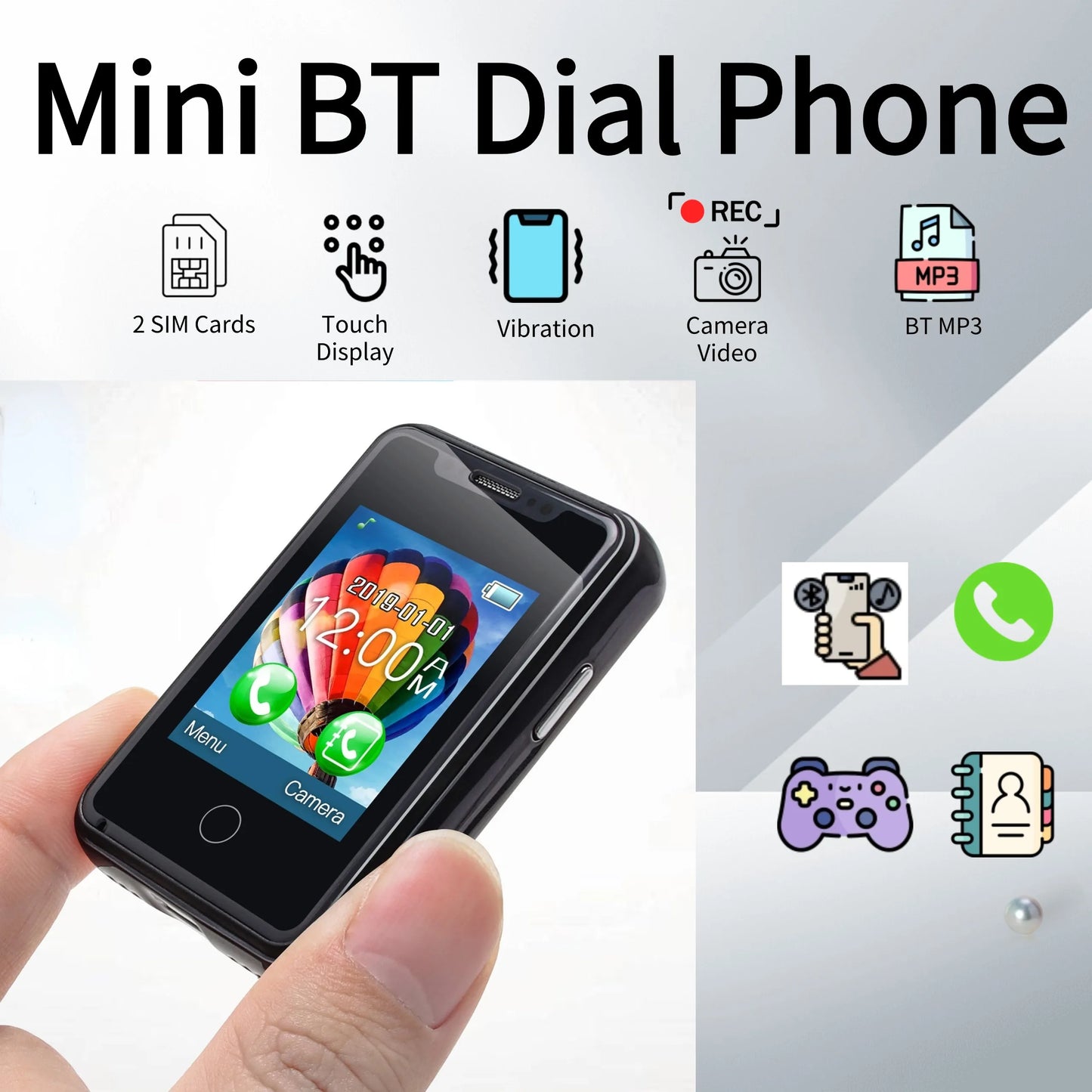 Mini Smart Wearable Mobile Phone 1.77" Touch Screen Support Dual SIM Bluetooth Call Music SMS Voice Changer Camera Vibration