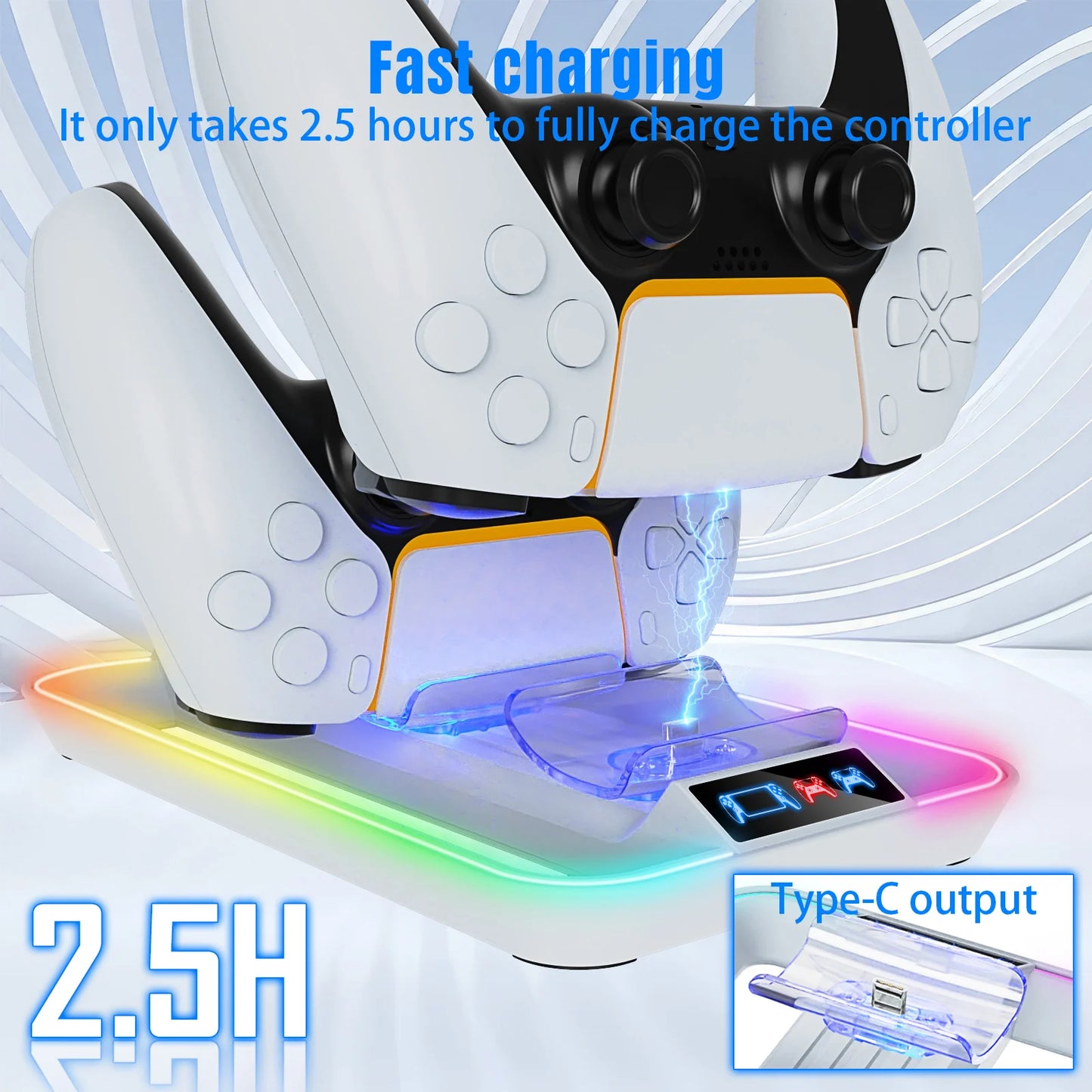 Cool PS5 Portal handheld with LED indicator charging dock, can charge 2 controllers, 3-in-1 charging for the handheld.