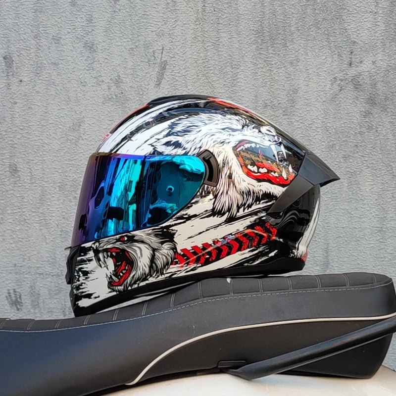 Casque Moto Intégral LVS-701 - Double Visière Hiver Chaud Racing
