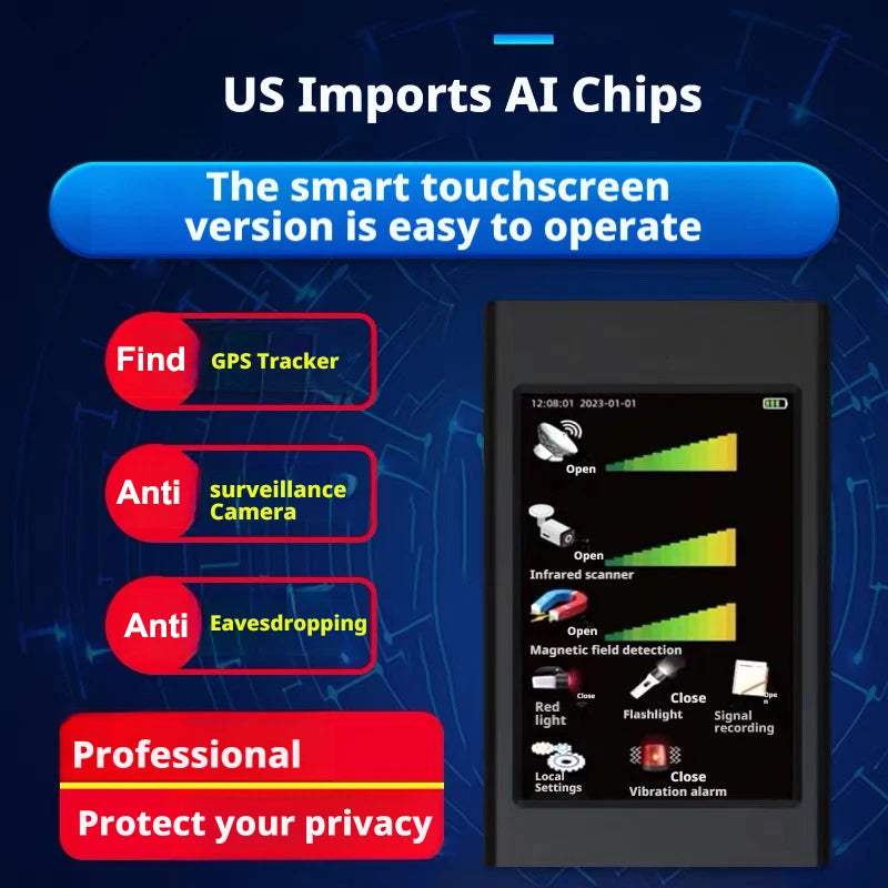 AI Smart Multi-functional Spy gadgets Detector GPS Tracker/Hidden WiFi Camera Detect,Privacy Security Gadget for All Scenarios