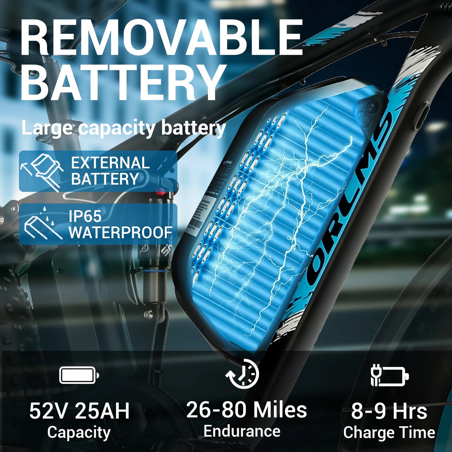 ORLMS V3 Electric Bike 2000W Dual Motor 52V25AH Lithium Battery Adult City Electric Bicycle 26*4.0 Inch Fat Tire Mountain E-bike