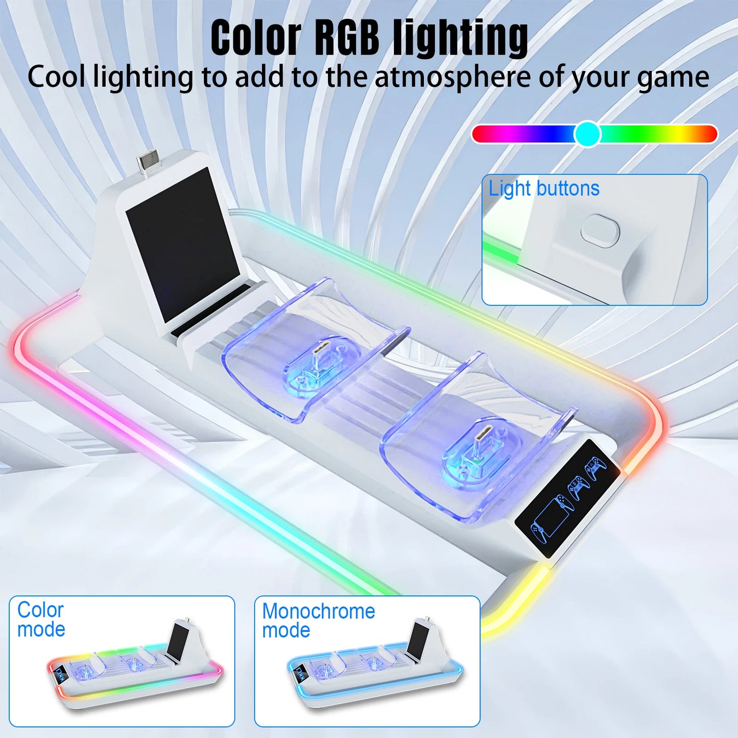 Cool PS5 Portal handheld with LED indicator charging dock, can charge 2 controllers, 3-in-1 charging for the handheld.