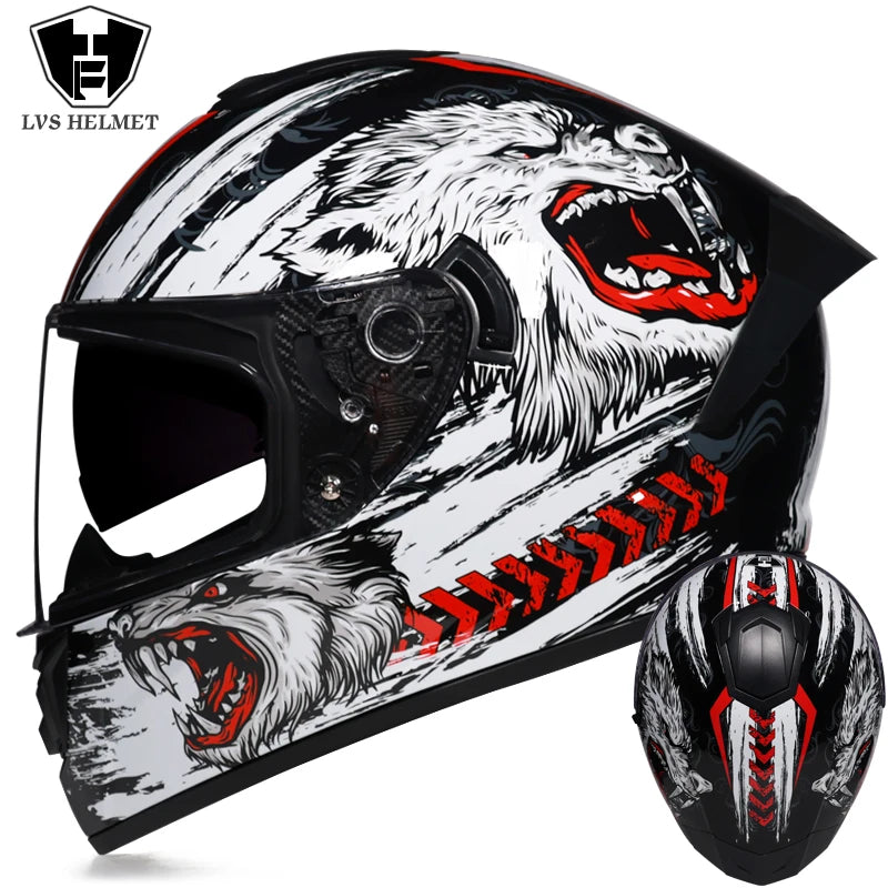 Casque Moto Intégral LVS-701 - Double Visière Hiver Chaud Racing