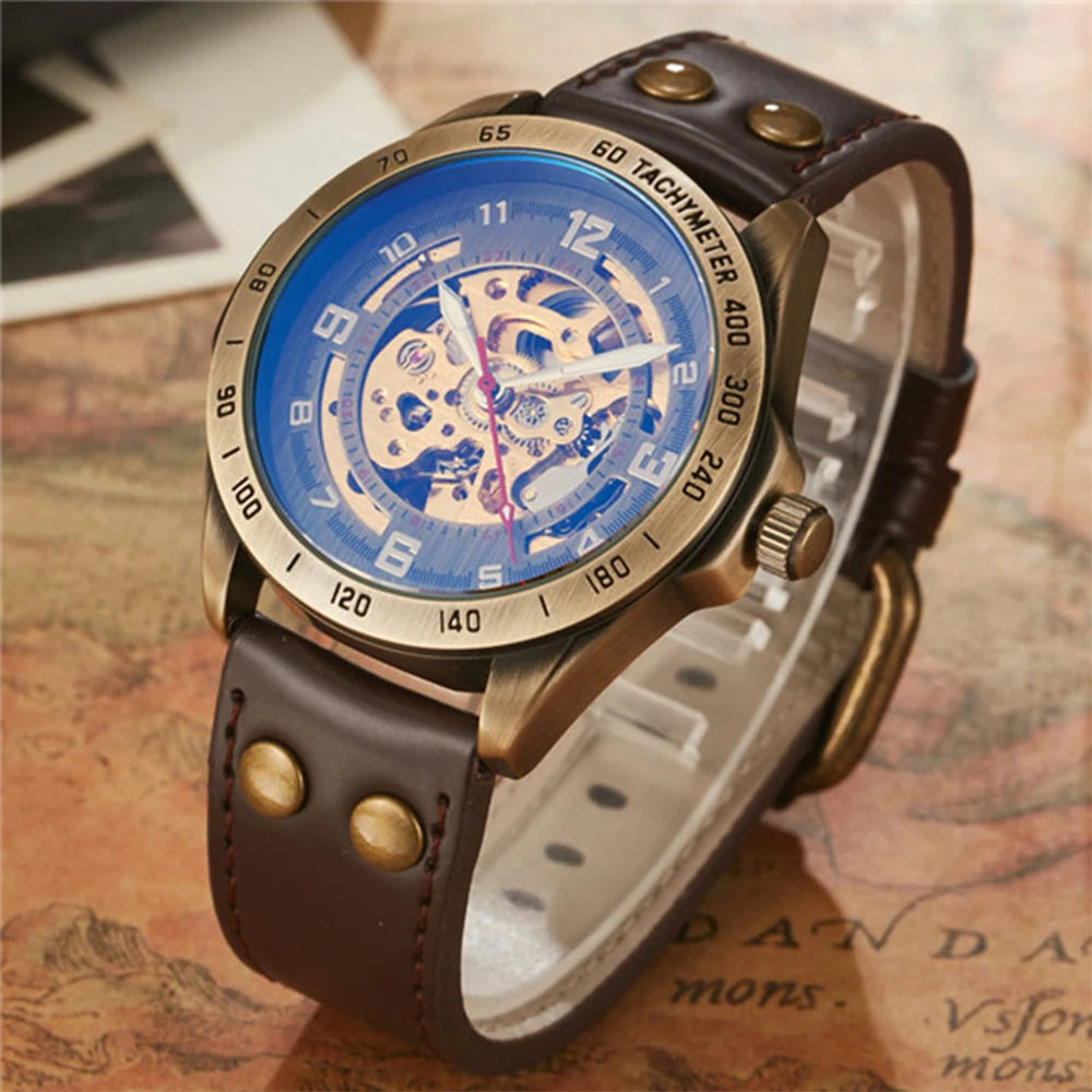 Wrist Watch For Men Waterproof Automatic Mechanical Watch Men's watch Retro montre homme with Genuine Leather relogio masculino