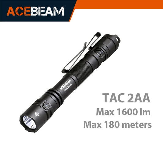ACEBEAM TAC 2AA LED flashlight 1600 lumen 181 meters portable EDC flashlight USB-C rechargeable battery double buttons torch