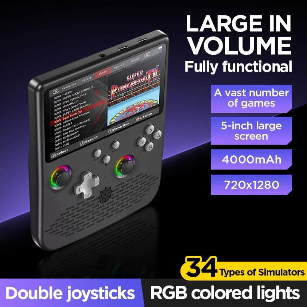 H5 Handheld Game Console 5 Inch Screen, Portable Retro Gaming Console with 64G/128G, 1280x720 Pixels, Game Searchable, 4000mAh,