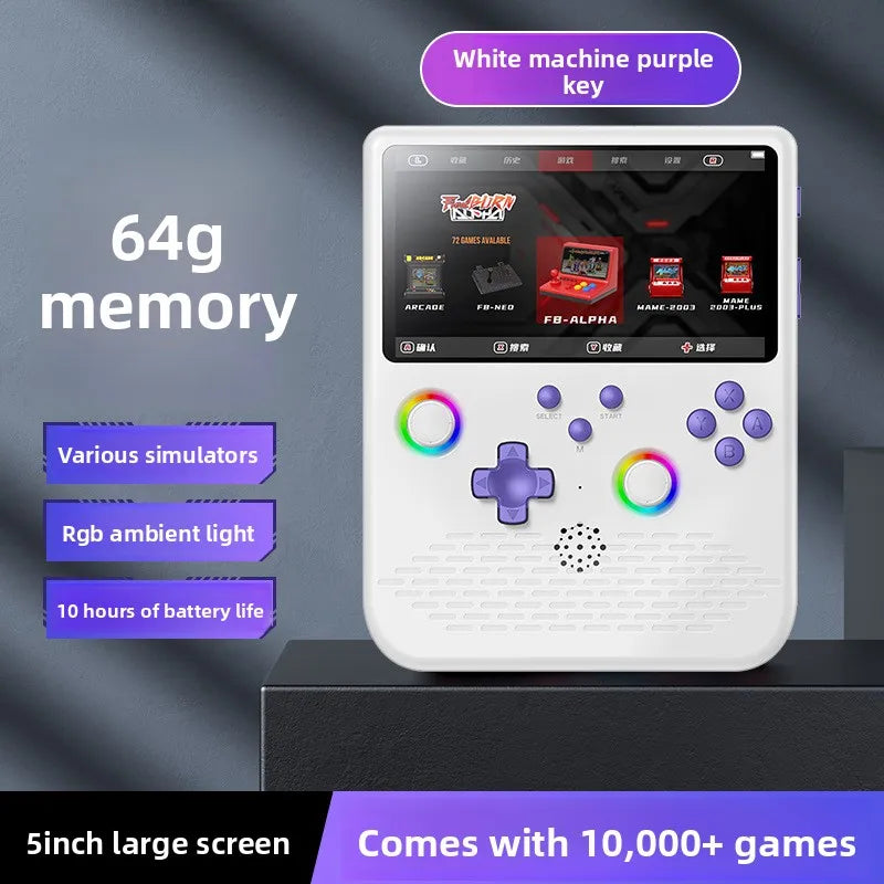 H5 Handheld Game Console 5 Inch Screen, Portable Retro Gaming Console with 64G/128G, 1280x720 Pixels, Game Searchable, 4000mAh,