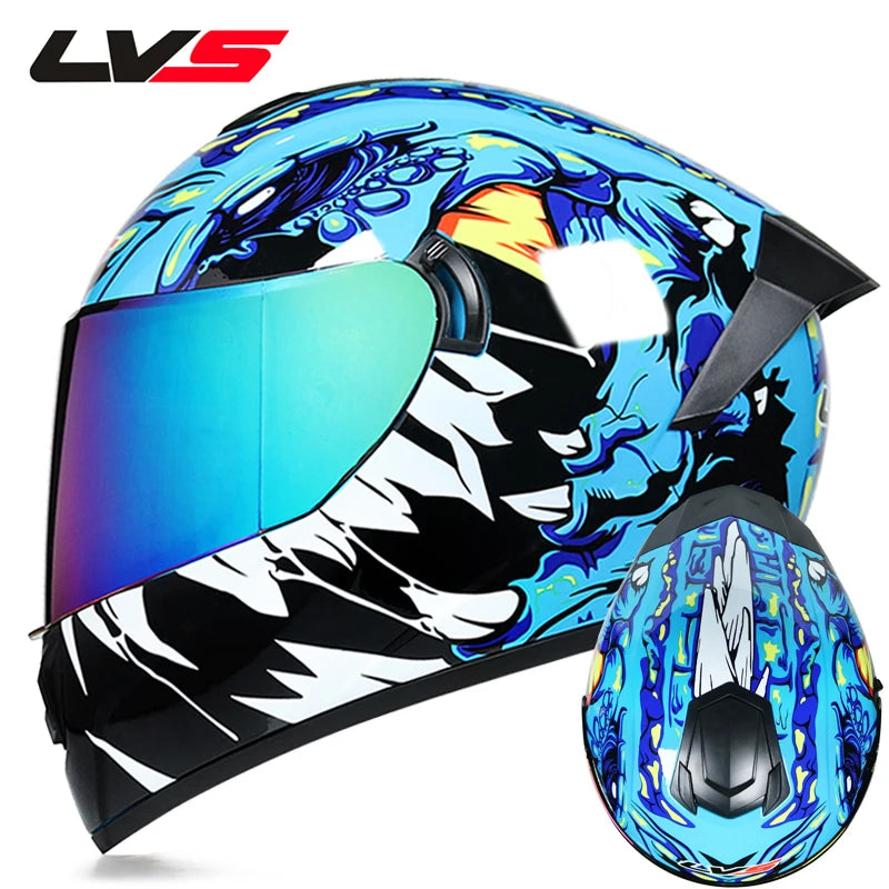 Casque Moto Intégral LVS-701 - Double Visière Hiver Chaud Racing