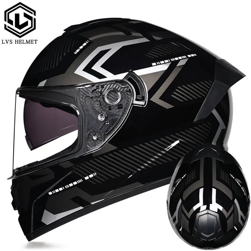 Casque Moto Intégral LVS-701 - Double Visière Hiver Chaud Racing