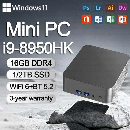 Portable MINI PC Windows 11 Intel Core i9 8950HK 16GB RAM 1TB SSD Computer Dual WIFI6 BT5.2 4K HD Mini Gaming office study Pc