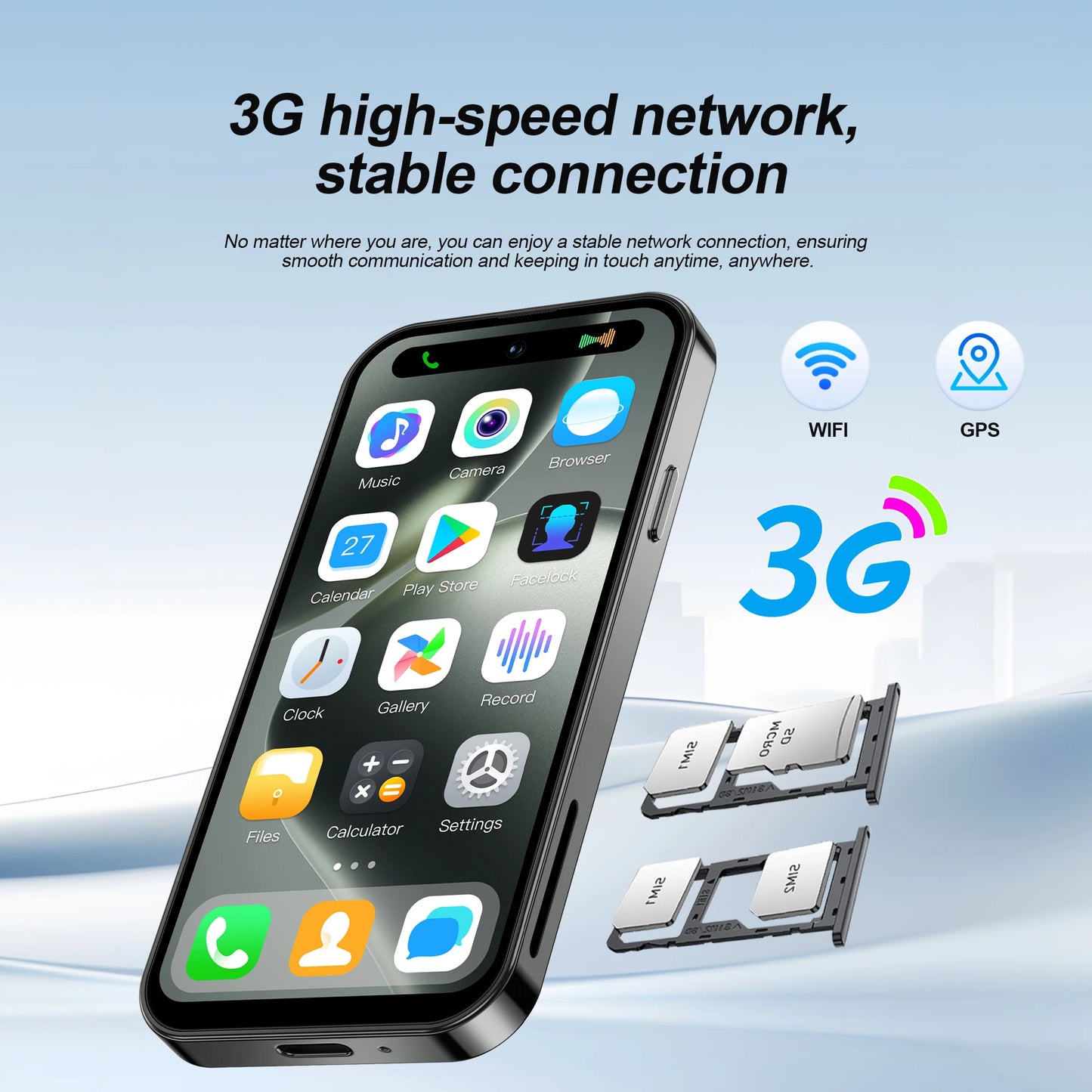 MINI 3G Smartphone Android 4.0" Display 2GB+16 GB Play Store Pocket Cell Phone 2 SIM WiFi Face Unlock Cute Small Cellular Phones