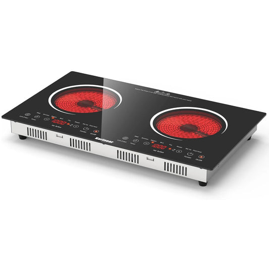 Karinear 2 Burners Ceramic Electric Cooktop, 60x35, Countertop or Built-in, with Outlet Plug(USA:110-120V, Europa:220-240V)