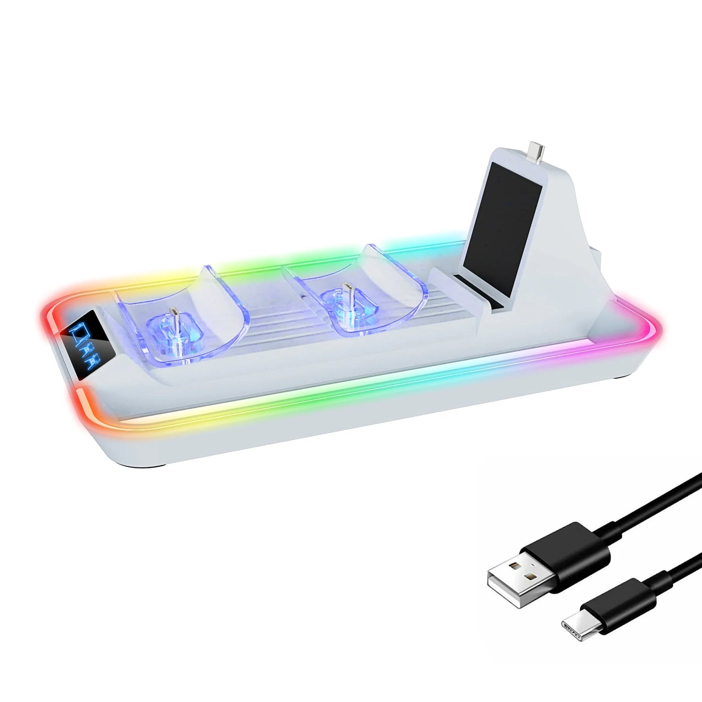 Cool PS5 Portal handheld with LED indicator charging dock, can charge 2 controllers, 3-in-1 charging for the handheld.