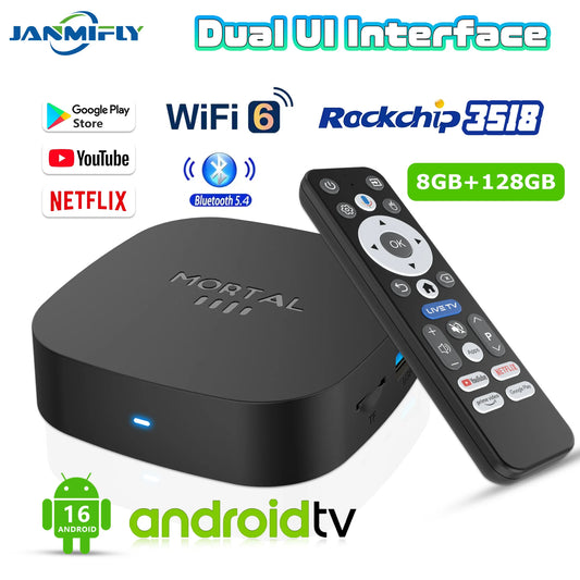 2025 New T1+ 8K HD TV Box Android 16.0 RK3518 Quad Core 8GB RAM 128GB ROM Dual Wifi 2.4G/5.8G Home Theater Media Player