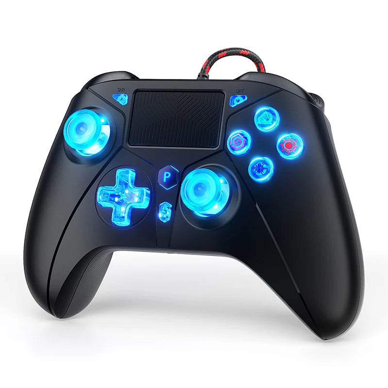 P5 RGB Gamepad For PS5/4/PC Console - 2M Wired Controller 4-Level Dual Vibrate No Delay W/ Turbo Touchpad, Gaming Control
