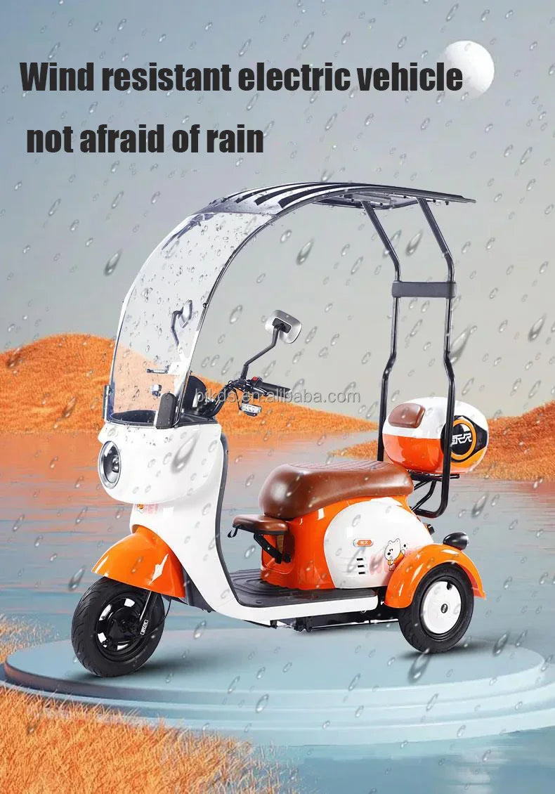 New Model Low Speed Long Range 3 Wheels Tuk Electric Scooter Tricycle With Roof