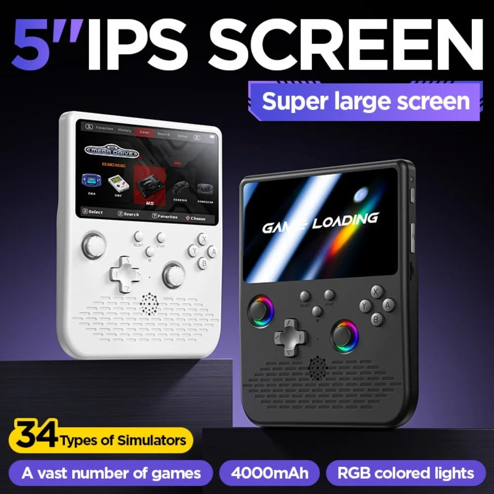 H5 Handheld Game Console 5 Inch Screen, Portable Retro Gaming Console with 64G/128G, 1280x720 Pixels, Game Searchable, 4000mAh,