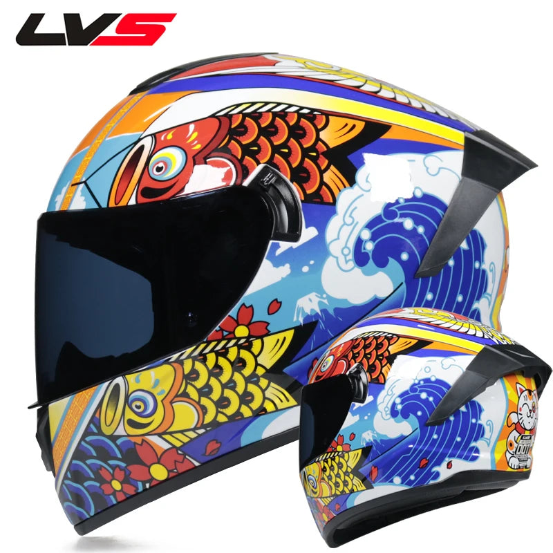 Casque Moto Intégral LVS-701 - Double Visière Hiver Chaud Racing
