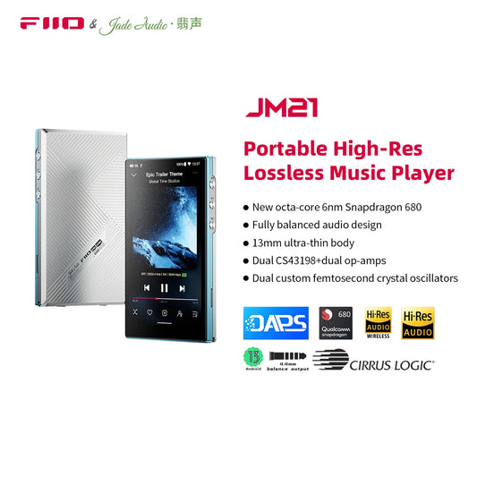 FiiO JM21(3+32GB) Android 13 Hi-Res Music Player MP3 with Snapdragon 680, Bluetooth WiFi USB DAC 12.5H Playtime