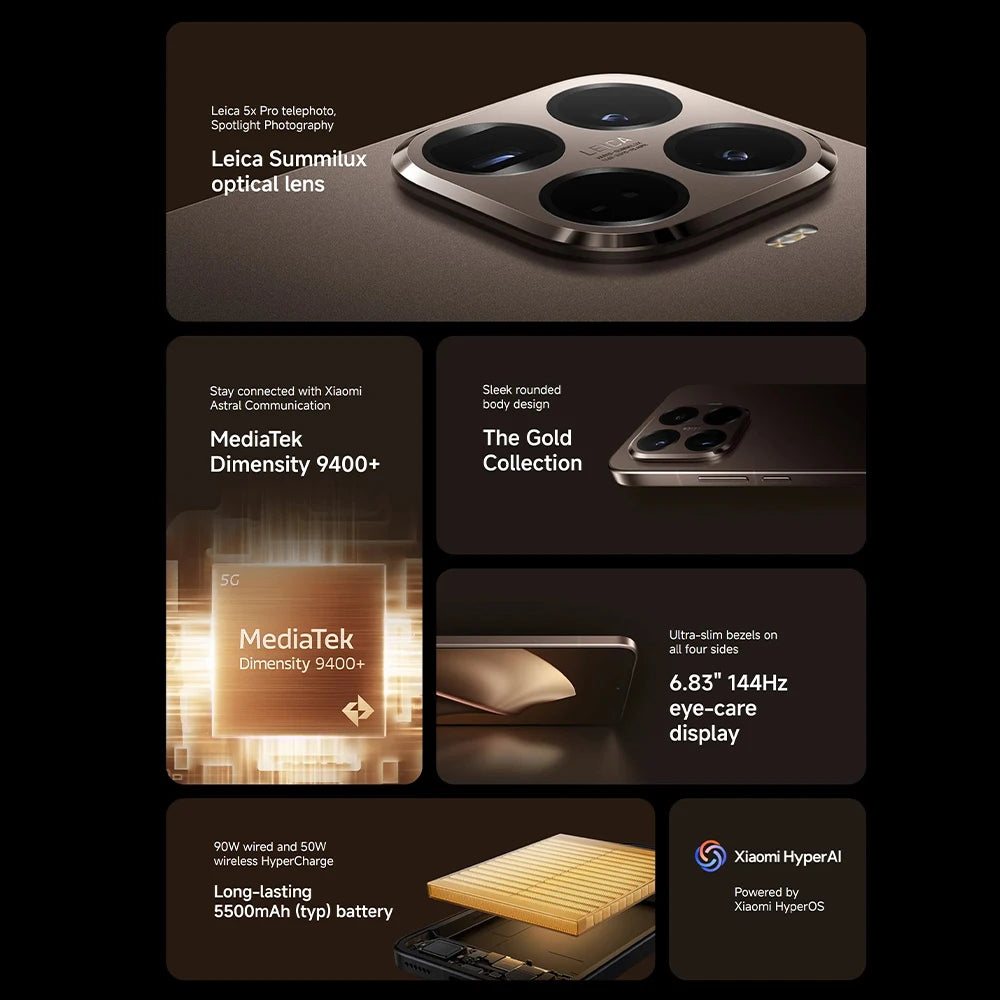 Global version Xiaomi 15T Pro Leica 6.83" 144Hz display 90W wired 50W wireless HyperCharge 5500mAh Xiaomi HyperOS Main camera